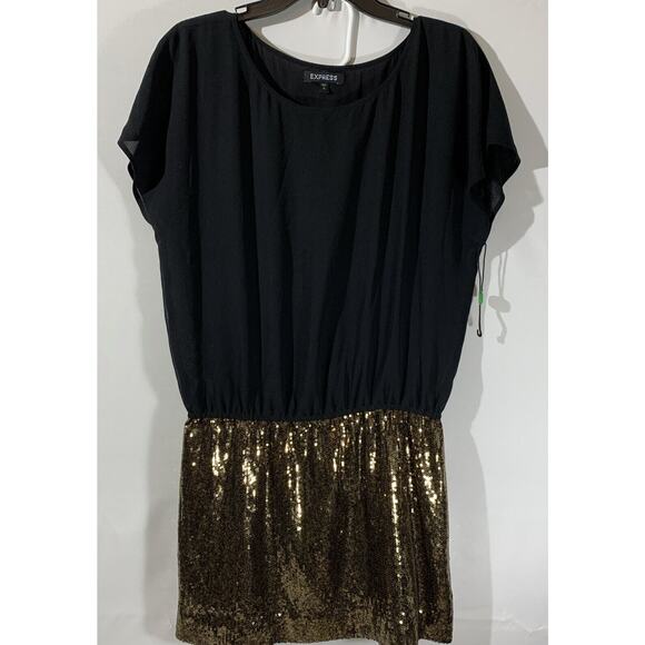 Express Nwt Black And Gold Mini Dress Size Small New Years Eve Party - Picture 1 of 8